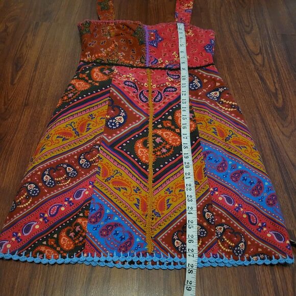 FARM RIO Red Patchwork Bandana Sleeveless Embroidered Mini Dress Women's Medium - Picture 9 of 15